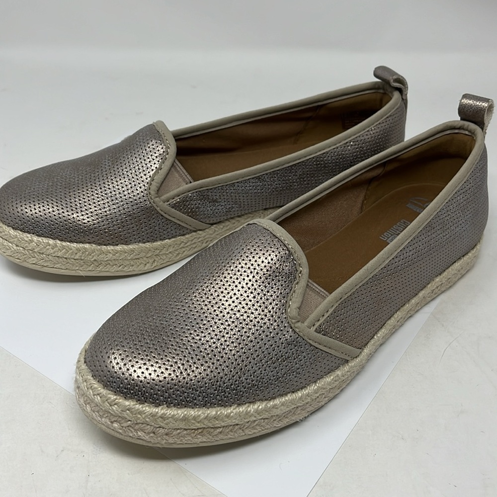 CLARKS COLLECTION LEATHER GOLD SHIMMER METALLIC ESPADRILLE LOAFER SLIP ON SIZE 9 - Picture 10 of 10